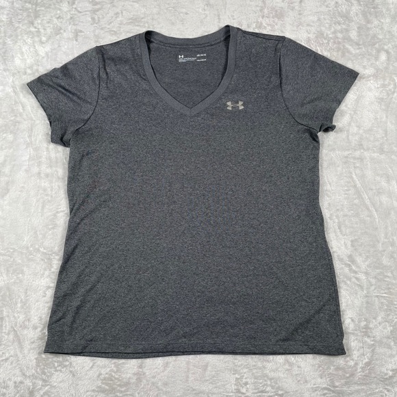 Under Armour HeatGear Gray V Neck Short Sleeve Loose Fit Top Womens Large - Picture 1 of 6